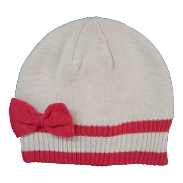 100% Soft Acrylic Knitted Hat with Bow Decoration