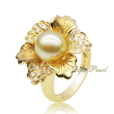 18k Gold Pearl and Diamonds Flower Ring - Chinafactory.com