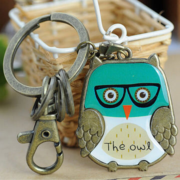 2015 fashion antique bronze plated alloy owl fancy keychains