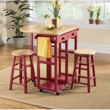 3 piece Drop-leaf wooden table w 2 bar stool - Chinafactory.com