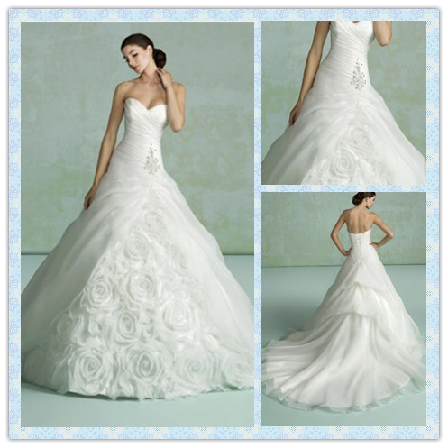 A Line Floor Length Organza Satin White Wedding Dress (W-118)