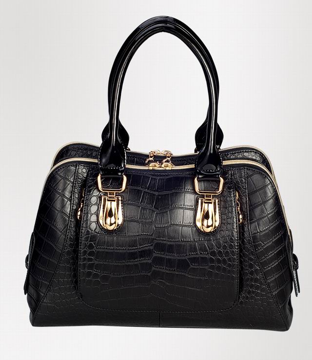 Black Mock Croc Leather Hand Bag- Chinafactory.com