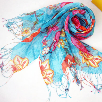 Brisk Color Linen Shawl with Flower Prints - Chinafactory.com