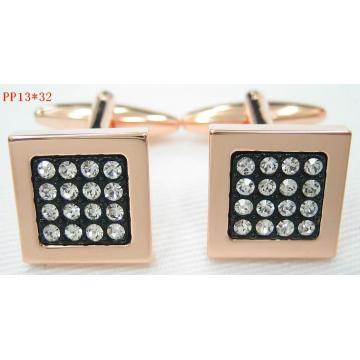 Clear Crystal with Black Enamel Cufflinks - Chinafactory.com