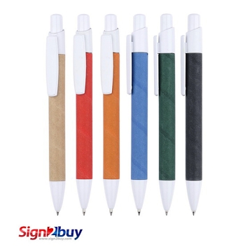 Eco-Friendly Recycle Barrel, White Clip Ball Pen