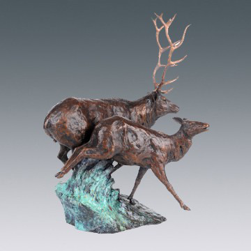 Elk Pair Bronze Animal Sculpture with High Quality for Home Deco