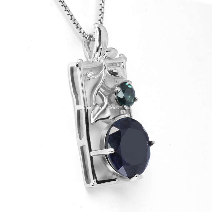 Fashion Silver Blue Sapphire Jewelry Pendant-Chinafactory.com
