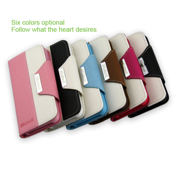 Fashion double color leather phone cases for iphone 5