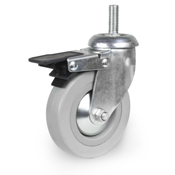 Gray Rubber Caster wheel with Thread Stem and Brake