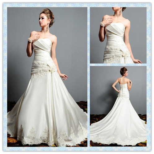 Morden A-Line Strapless Satin White Wedding Dress (W-83) Morden A-Line Strapless Satin White Wedding Dress (W-83)