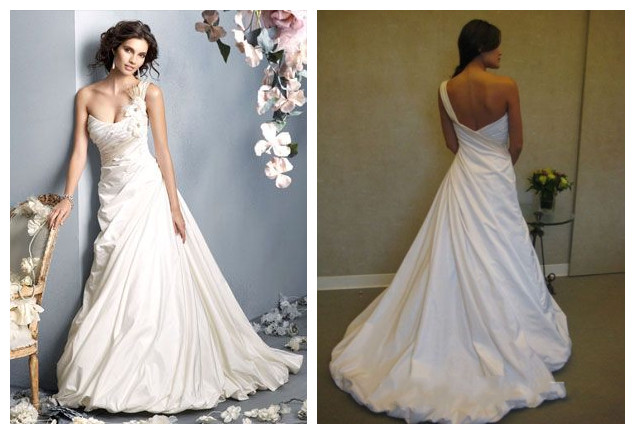 One-Shoulder Flower Wedding Dress - Chinafactory.com