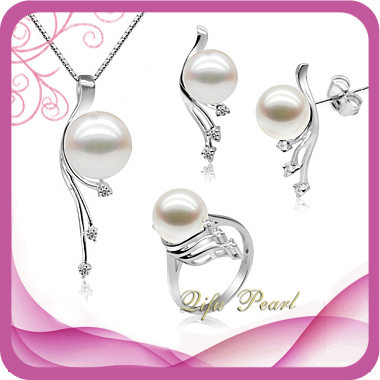 Rhodium Plated Jewelry Set W/ Freshwater Pearl- Chinafactory.com