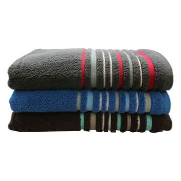 Solid Towel with Wide Dobby Striped Boarder