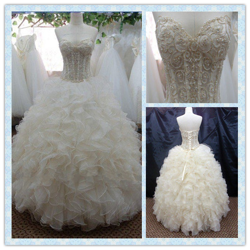 Sweetheart Ball Gown Organza Ruffled Bridal Dress