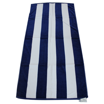 Velour Cabana Stripe Beach Towel with Dobby Hem Velour Cabana Stripe Beach Towel with Dobby Hem
