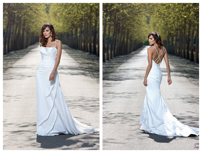 a-Line Spaghetti Straps Satin Wedding Dress - Chinafactory.com